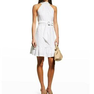 MICHAEL KORS $140 HALTER NECK EYELET‎ WHITE DRESS XSM NWT